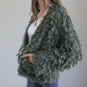 THE GREAT S Short Monster Sweater Jacket in Olive Green